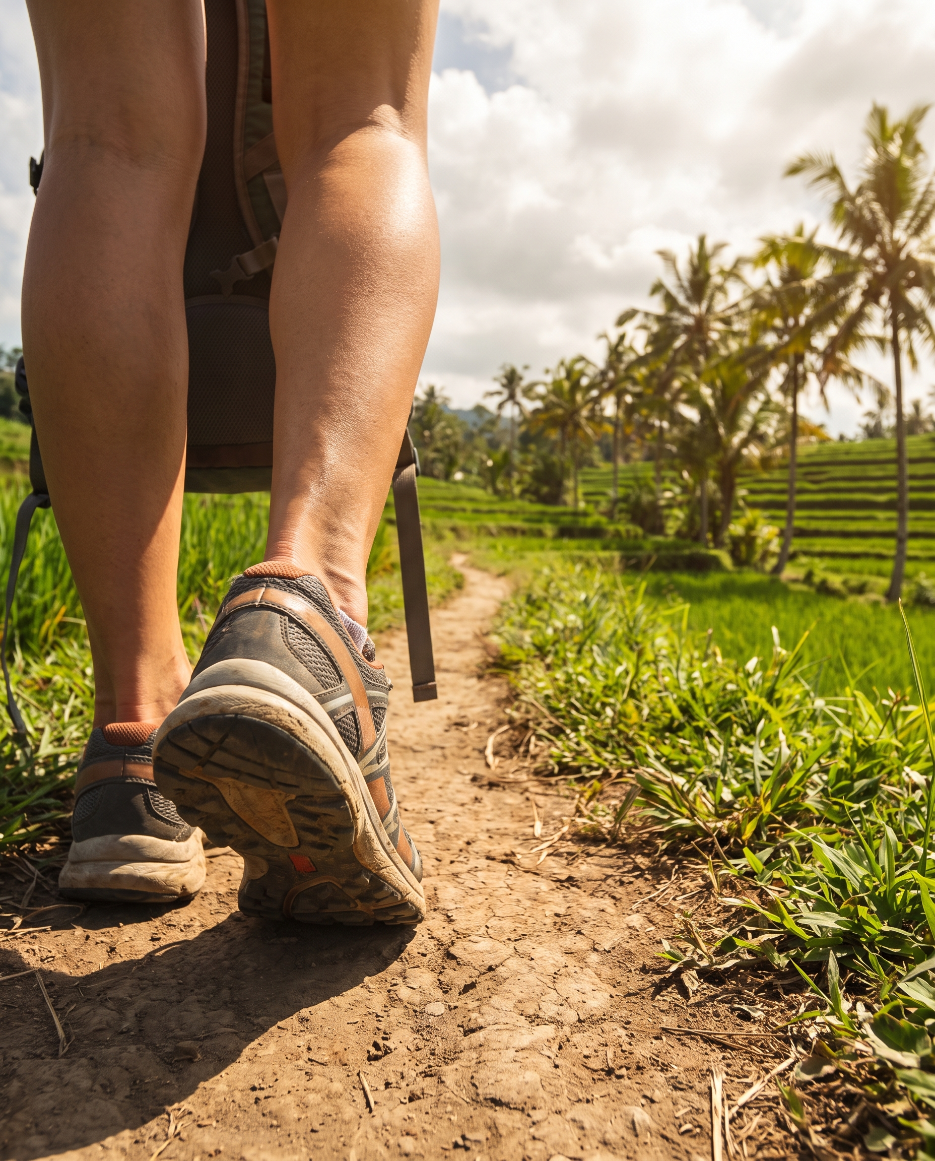 Path through green rice fields